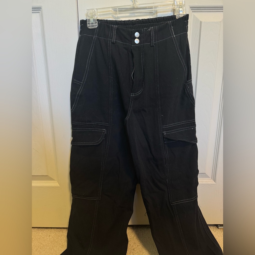 Women’s Black Cargo Pants with Contrast Stitching